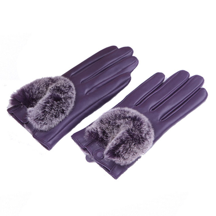 Guantes calientes de piel de oveja de las nuevas mujeres de moda de piel de conejo Rex boca estilo coreano Otoño e Invierno forrado de lana a prueba de frío guantes