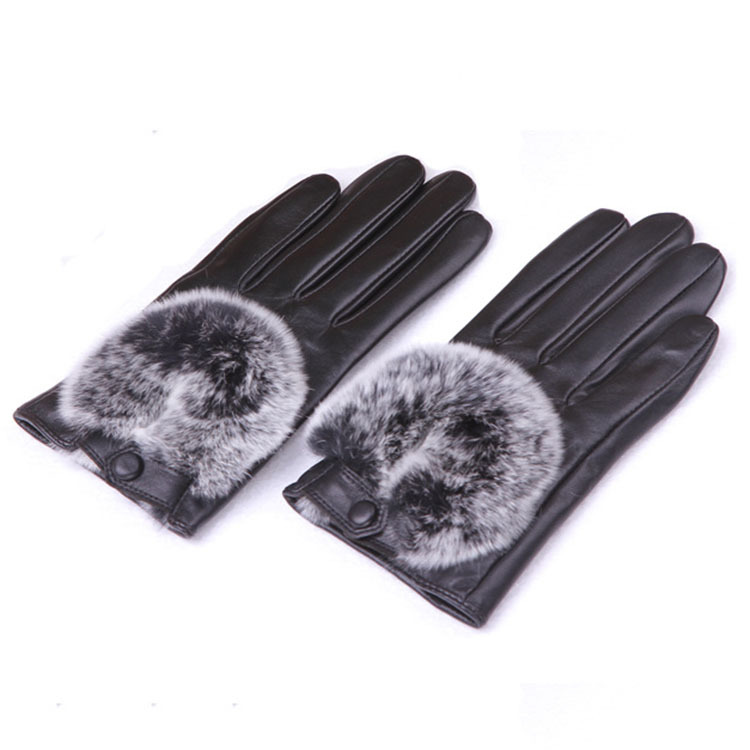 Guantes calientes de piel de oveja de las nuevas mujeres de moda de piel de conejo Rex boca estilo coreano Otoño e Invierno forrado de lana a prueba de frío guantes