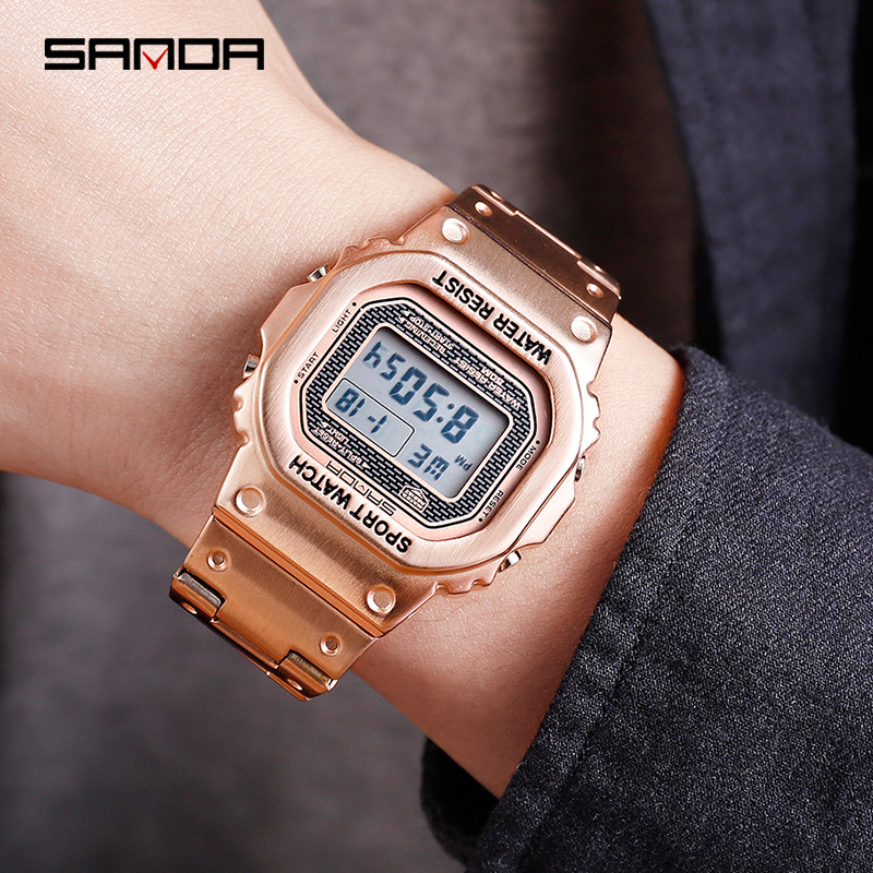 Sanda New Fashion Men's Business Watch Outdoor Sports Personalized Square Digital Electronic Watch