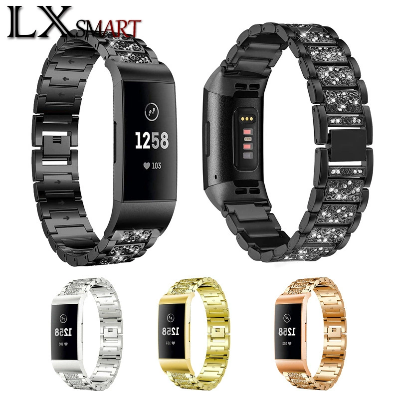 Для fitbit charge3/4/5 умных часов Алмазный металлический ремешок из легированной стали Fitbit полный ремешок для дрели