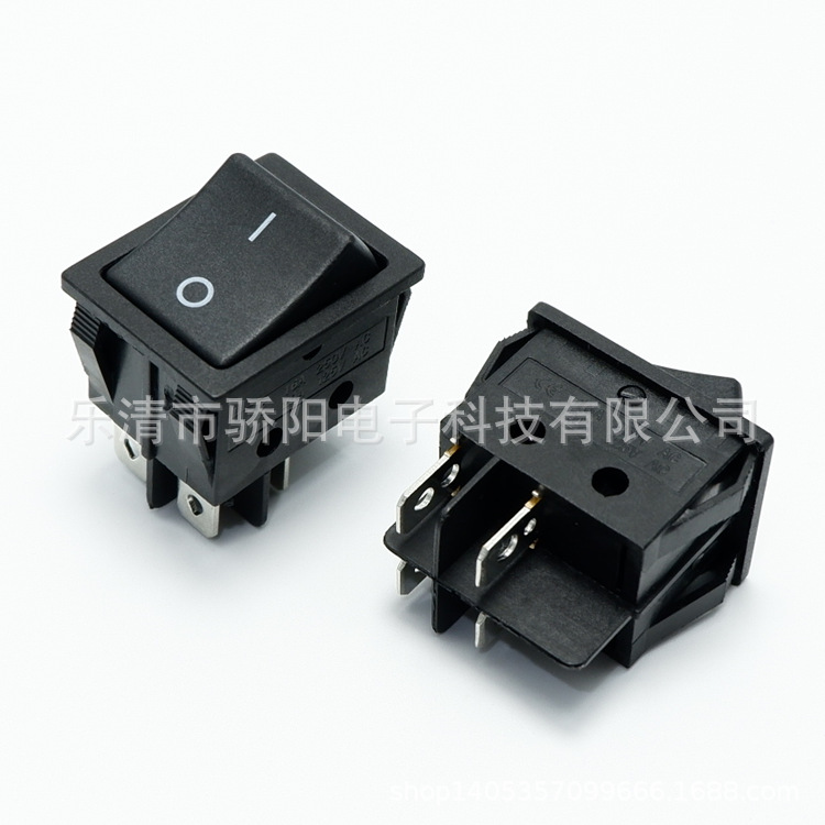 船型双卡扣大KCD4四脚全黑铜脚银触点阻燃无灯电源翘板开关