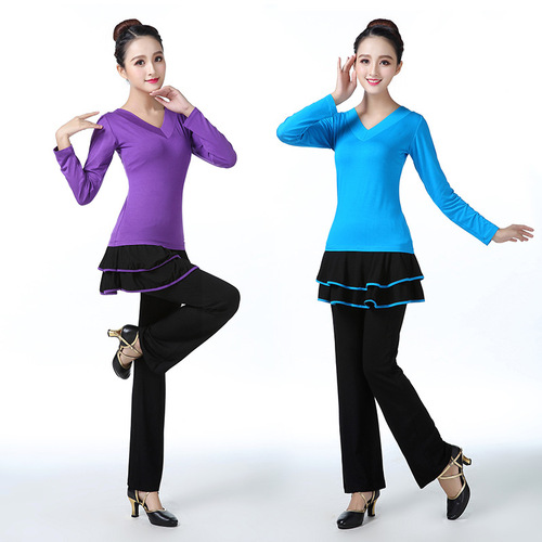 Hot selling square dance clothes for women Modal split skirt pants three-piece fitness suit dance performance clothes