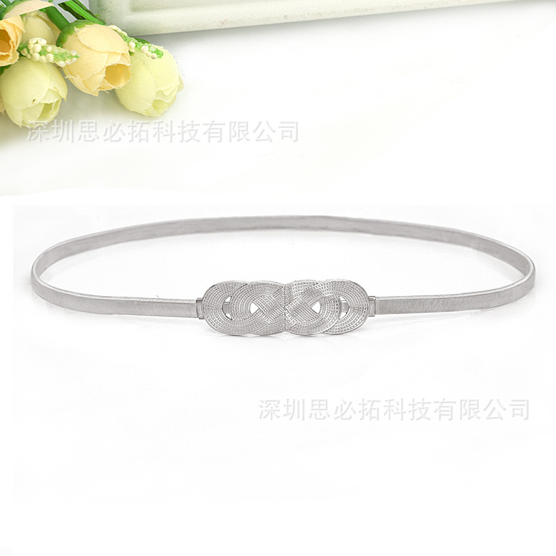 Cinturón fino elástico falda de mujer Vestido de decoración de cadena de cintura elástica dorada simple falda de cintura metálica de todo fósforo