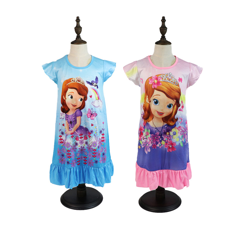 2023 girls' pajamas short-sleeved nightdress summer children's dress children's clothing little girl's home clothes Sophie wholesale