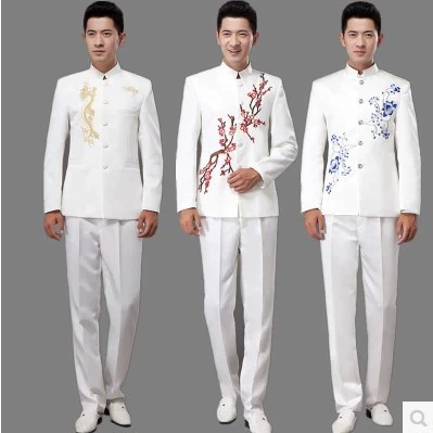 国庆节成人大合唱演出服中学生青花瓷礼服中山装主持人朗诵表演服