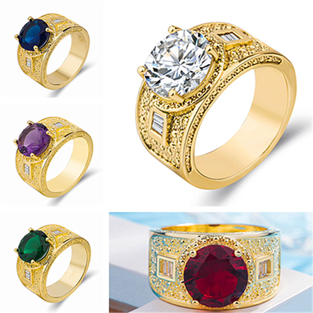 wish Hot Selling European and American Fashion Modeling Foreign Trade Supply Trend Big Men's Ring Jewelry Gold Plated Zircon Ring Direct Selling wish Hot Selling European and American Fashion Modeling Foreign Trade Supply Trend Big Men's Ring Jewelry Gold Plated Zircon Ring Direct Selling