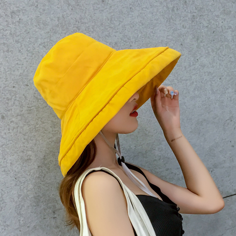 Summer Fisherman Hat with Oversized Brim, Pure Color Japanese Style Peach Skin Velvet Basin Hat for Women to Travel, Anti-Uv Sun Hat