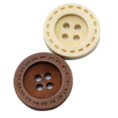 Professional laser marking wood buttons, natural wooden wide edge dotted line round four-eye shirt buttons for children