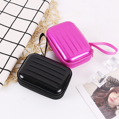 Creative square tinplate coin purse, mini cartoon zippered cable organizer, headphone keychain small wallet