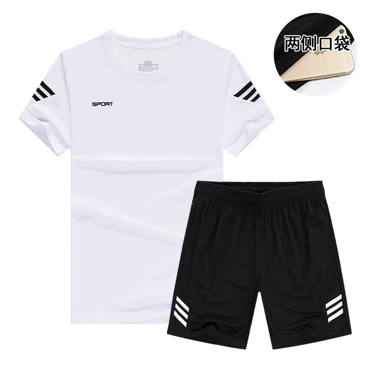 Летний дышащий удобный спортивный набор мужской шорты с короткими рукавами футбол повседневный бег набор из двух частей. 1908