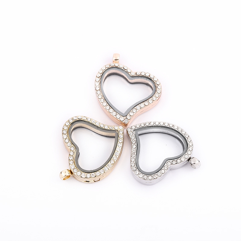 2020 AliExpress Explosions DIY Floating locket Glass Photo Frame Pendant Heart-shaped Diamond Photo Box