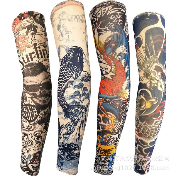 Tattoo Sleeve Group Building Ice Sleeve Riding Sun Protection Fishing Outdoor Travel Tattoo Sleeve Arm Set Big Flower Arm