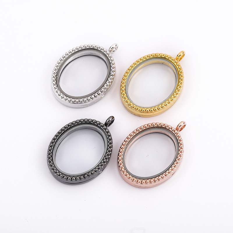 Factory direct 2018 explosive Floating lock glass photo frame pendant Oval with diamond photo box