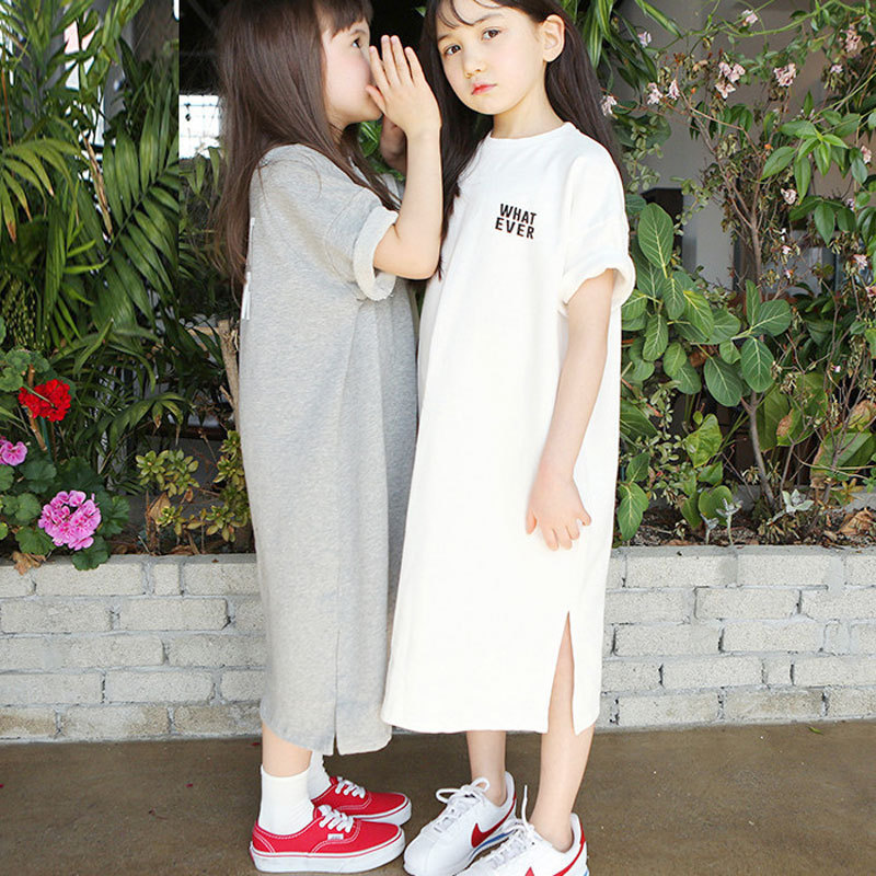 Girls Dress Summer 2025 Korean Style Mother-Daughter Family Wear Casual Sports Printed Short-Sleeved Children's Sweatshirt Skirt