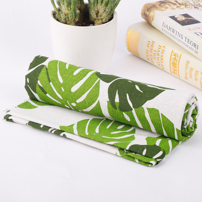 Manufacturers supply Linen fabrics Monstera printing cloth household desktop Sand release Pillows Linen Background cloth