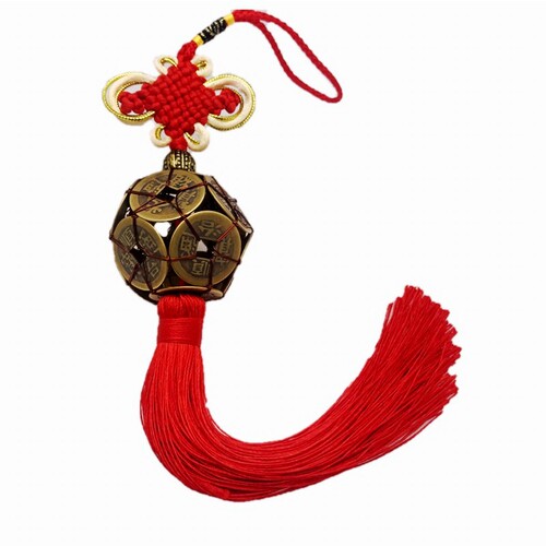 Wholesale hand-woven pure copper Ten Emperors money Lutong copper coin ball knot car pendant gift Feng Shui ornaments