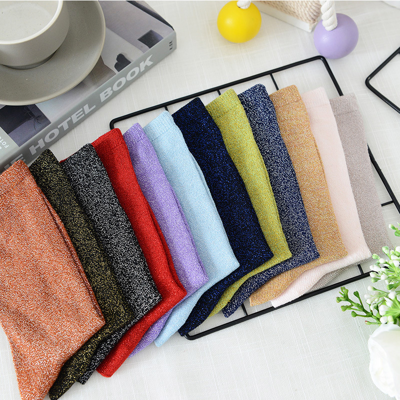 Korean women's socks spring and summer Japanese gold and silver silk socks ladies solid color thin breathable tube women's socks wholesale