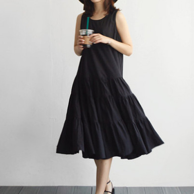 2026 Summer Sleeveless Mori Girl Style Long Tiered Dress Linen Cotton Dress Camisole Long Dress