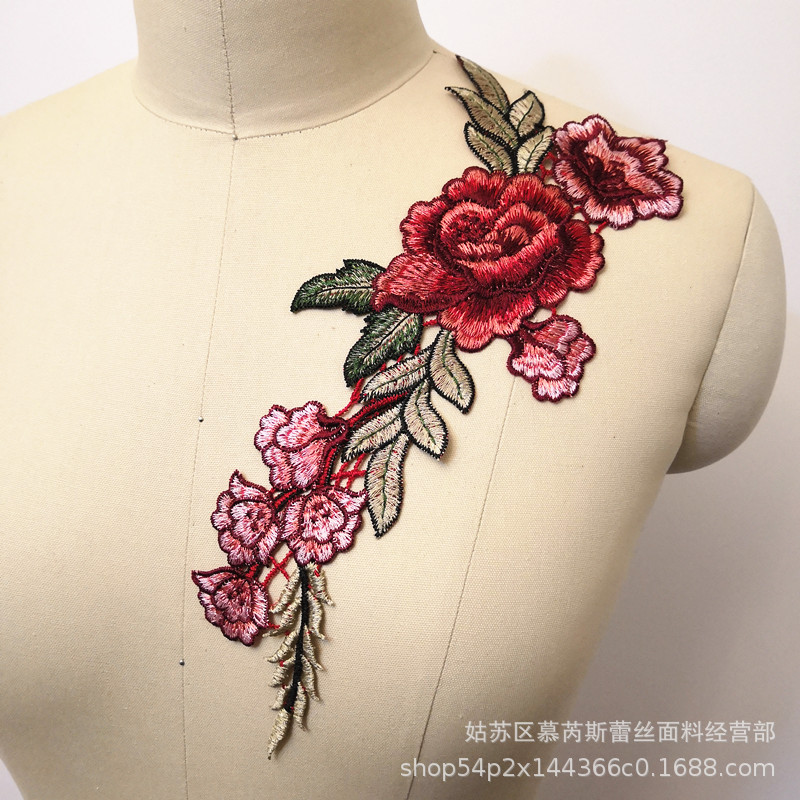 刺绣彩色水溶对花民族风刺绣民族服饰diy手工辅料礼服蕾丝贴花