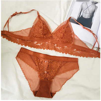 New Brand Bra Without Underwire, Comfortable and Shaping Lace Edge Underwear Set, Thin Cotton Triangular Cup Bra Set for Drop Shipping