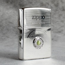 ZIPPO防风煤油打火机韩版银拉丝镀银幸运石绿色ZBT-1-26D
