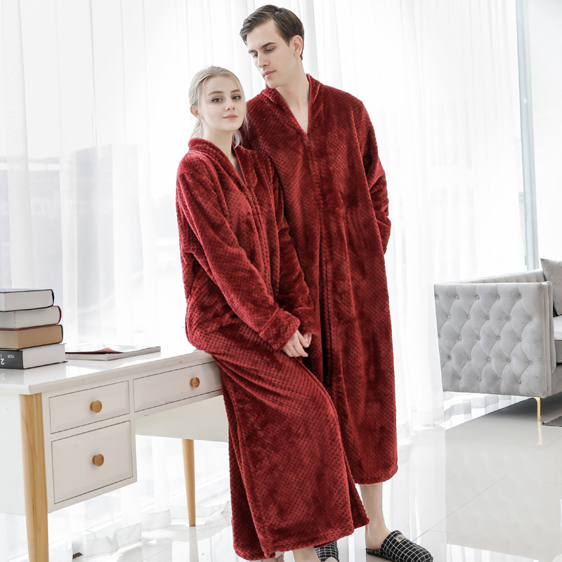 2019 Autumn and Winter New Thickened Couple Flannel Nightgown Men's Coral Fleece Nightgown Pregnant Women's Bathrobe Women's Extra Large 2019 Autumn and Winter New Thickened Couple Flannel Nightgown Men's Coral Fleece Nightgown Pregnant Women's Bathrobe Women's Extra Large