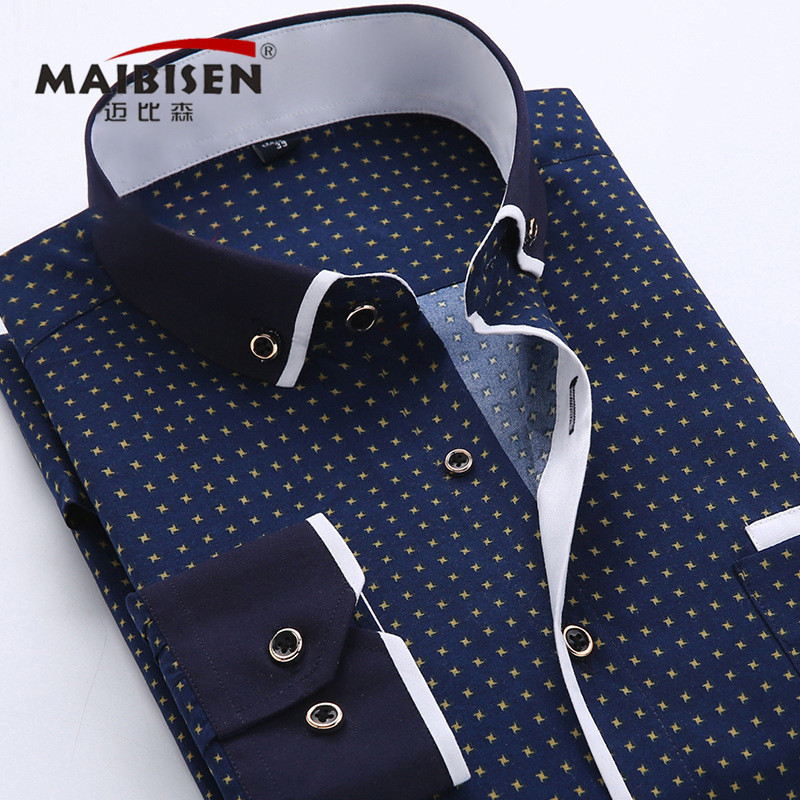 La camisa de los hombres ocasionales del negocio de la fuente de la Fábrica de la ropa de los hombres del comercio exterior imprimió la camisa de manga larga delgada del ajuste delgado de la Juventud