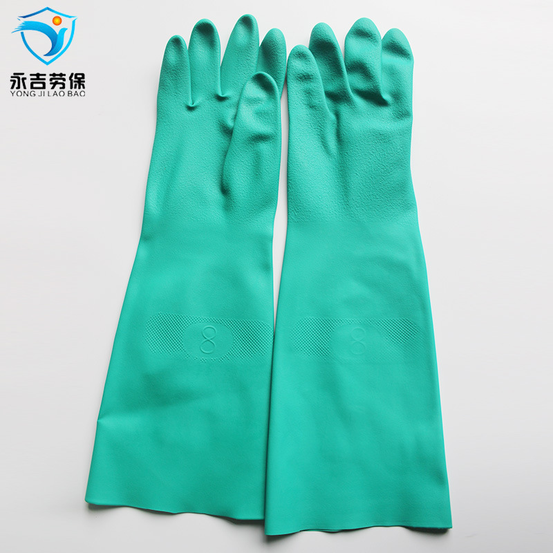 工厂批发45cm丁青手套光里防酸碱丁腈橡胶防水防化防护防油污防滑