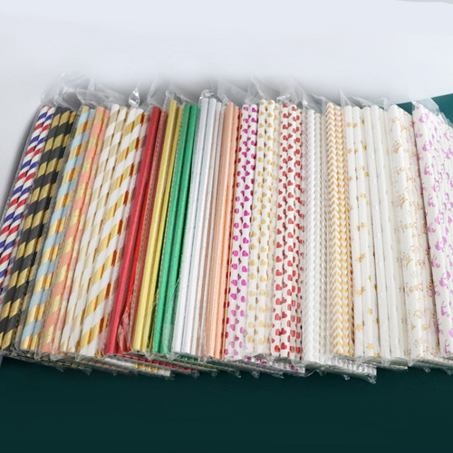 Paper straws new disposable degradable full gold color bronzing striped dots environmentally friendly creative beverage paper straws