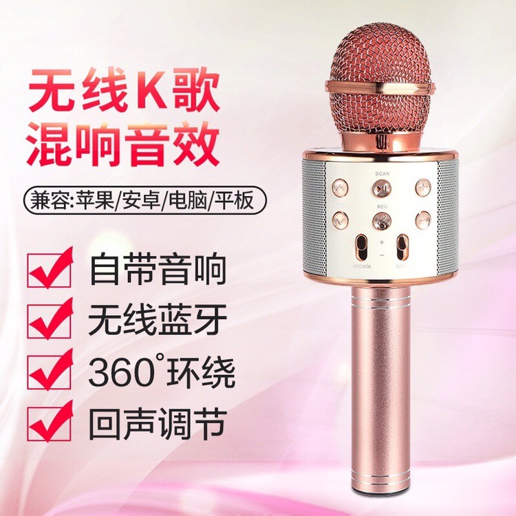 Ws858 Mobile Karaoke Machine Home Ktv Wireless Bluetooth Condenser Microphone Children's Karaoke Microphone and Speaker Combo