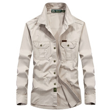 跨境专供春秋季棉男士长袖衬衫宽松休闲工装多袋衬衣薄一件代发