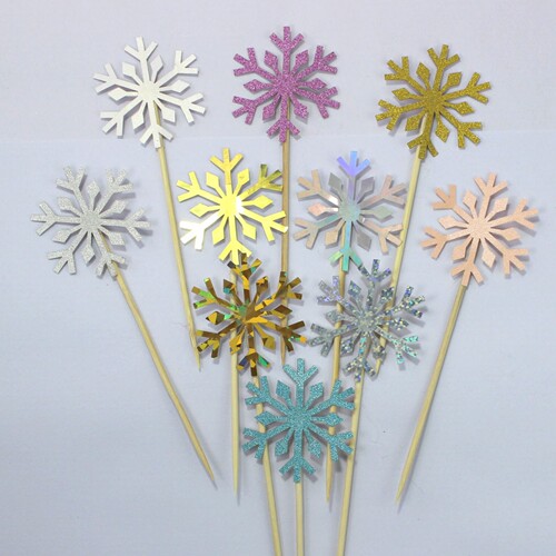 Birthday decoration golden snowflake insert card cake insert flag snowflake cake decoration 10 pieces