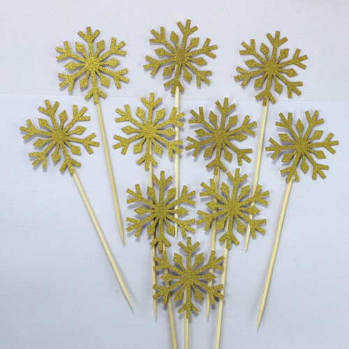 Birthday decoration golden snowflake insert card cake insert flag snowflake cake decoration 10 pieces