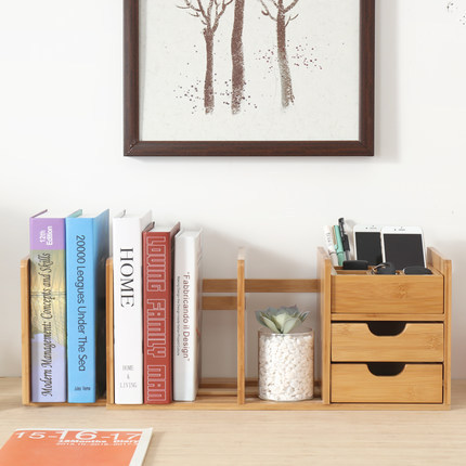 Simple Desktop Small Bookshelf Office Dormitory Desk with Drawer Telescopic Storage Rack Bookshelf Foldable Storage Rack