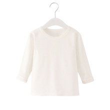 儿童纯色长袖T恤男女童春秋圆领空白打底衫中小童棉上衣缺码清仓
