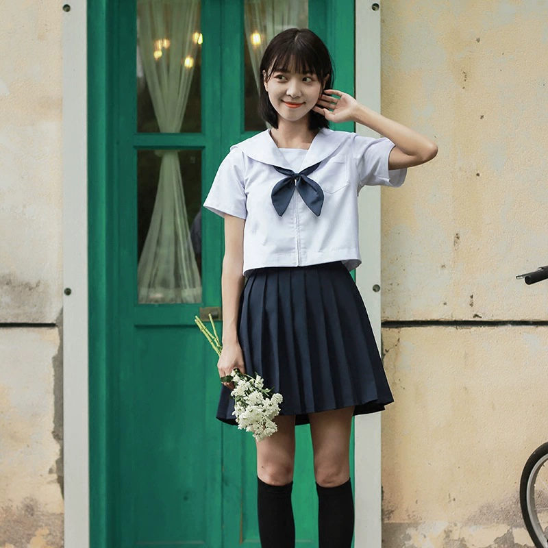 Базовый костюм моряка в студенческом стиле Униформа JK Белая Униформа с короткими рукавами без Бен-фри Униформа для выпускного класса Студенческая форма Плиссированная юбка