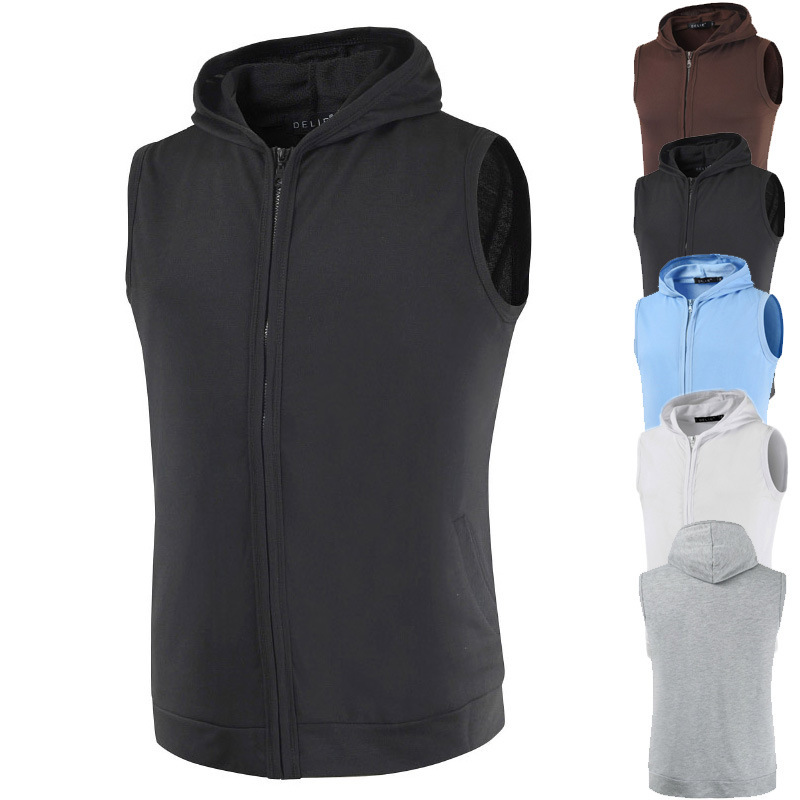 2024 Fashion New Summer Korean Style Men's Sleeveless Vest Hooded Cardigan Thin Vest Available in Five Colors