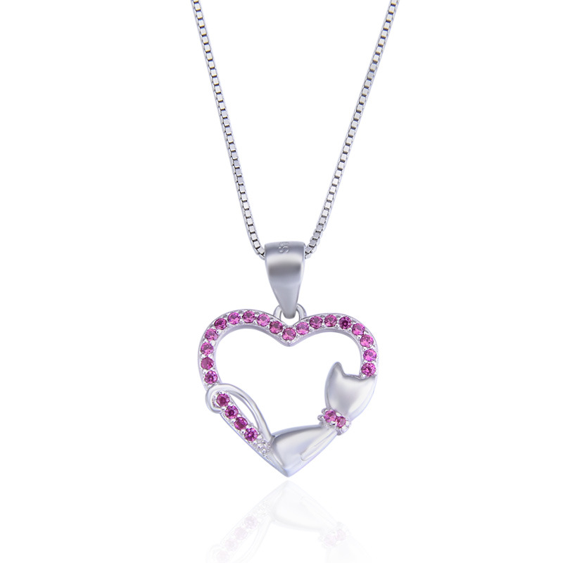 Amor gato s925 plata COLLAR COLGANTE simple todo-Partido dulce fresco oído joyería original al por mayor