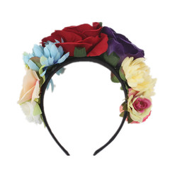 New European and American wedding photo headband artificial rose flower hair accessory wreath Halloween Mexican party hair hoop 
