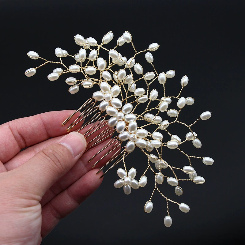 Woven copper sophisticated hair accessory for bride handmade from pearl, for bridesmaid