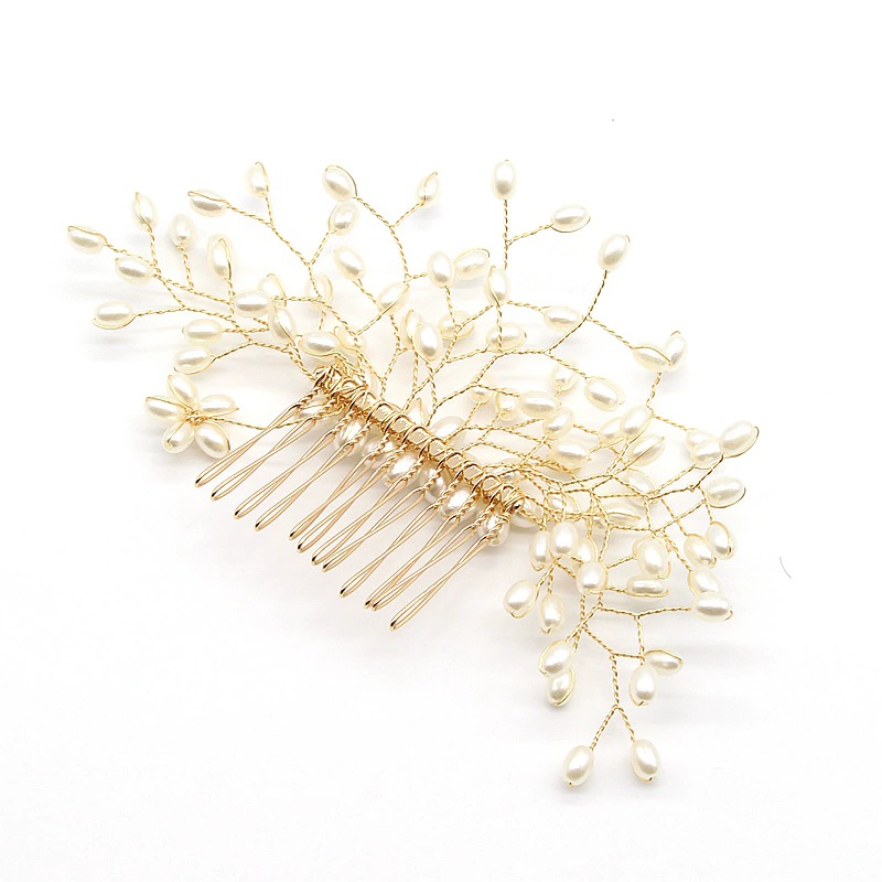 Woven copper sophisticated hair accessory for bride handmade from pearl, for bridesmaid