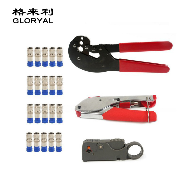 厂家直供 同轴电缆压接钳网线钳挤压剥线压线钳工具组合套装