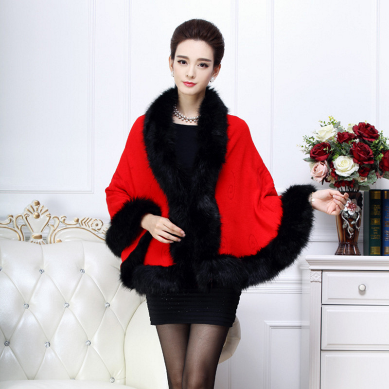 Foreign trade fashion loose large size European and American faux fox fur coat women's fur shawl knitted cape cardigan wholesale