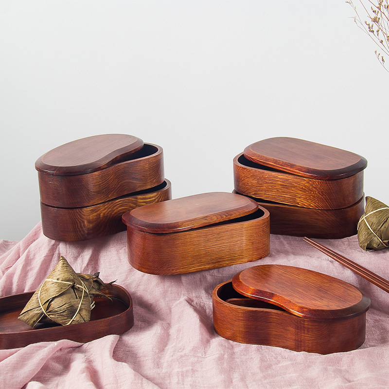 Wooden tableware lunch box lunch Japanese-style student lunch box dried fruit box picnic box single double-layer wooden lunch box