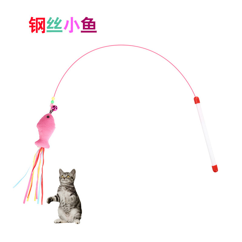 Divertido gato palo alambre de acero color menta tipo de pescado con campana gato juguete gato volador gato divertido juguete en stock
