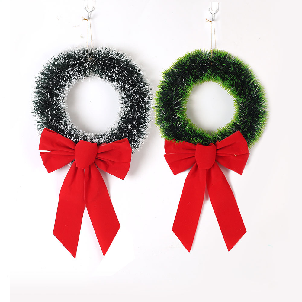 Straight New with Large Bow and Bell Green Vine Ring Christmas Wreath_voghion.com
