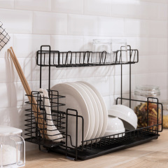 Nachen Double-layer Dish Rack with Water Catchment Tray Wholesale Multi-functional Kitchen Bowl Plate Chopstick Storage Shelf