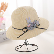 春夏女帽子卡通兔子花朵盆帽沙滩草帽可折叠皮条蝴蝶结渔夫帽