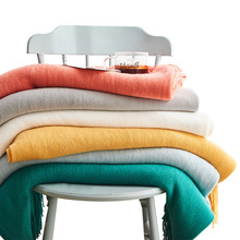 北欧流苏毛线毯子纯色毛毯沙发毯针织毯床搭空调毯办公室仿羊绒毯