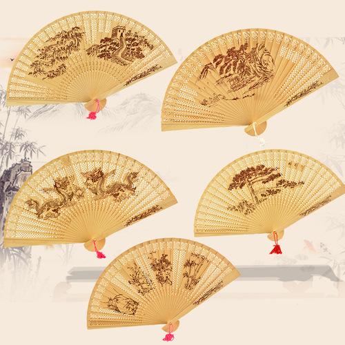 New 8-inch fragrant wood fan, Burmese incense wood fan, carved wood fan, wedding return gift, flush flower wood fan, gift fan